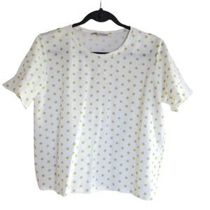 Zara Womens Top White M Polka Dot Short Sleeve Crew Neck Blouse M